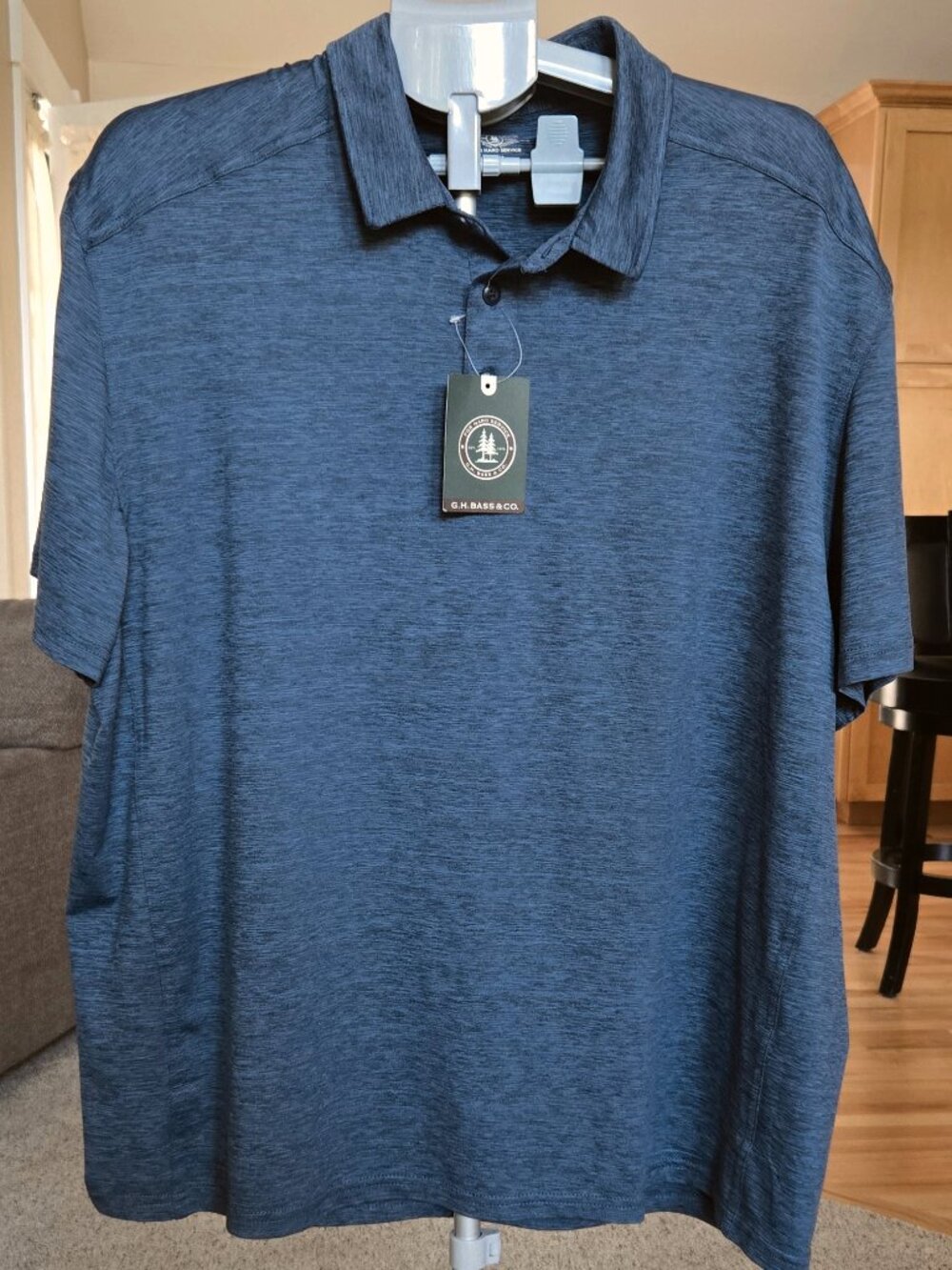 NWT G H Bass sz 2X Navy Blue Heather Pullover short sleeve mens shirt